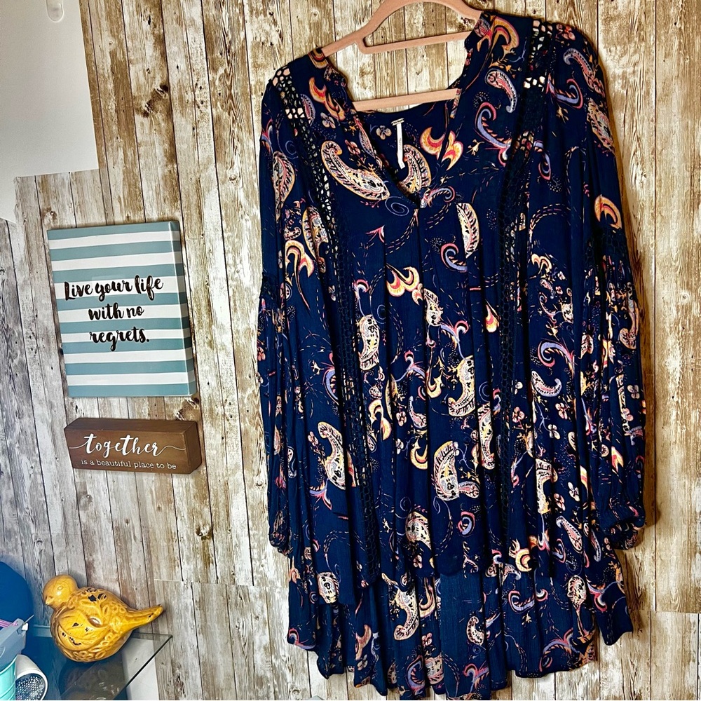 Free‎ People Just the Two of Us Paisley Print Long Sleeve Swing Tunic